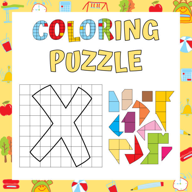 istock Alphabet Coloring Puzzle. Logic and Writing Educational Exercise. Fine Motor Skills Worksheet. Vector illustration. 1166807288