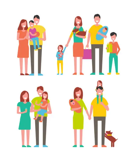 Vector illustration of Family Couples and Kids Set Vector Illustration