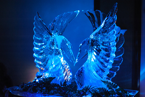 Ice carving swan sculpture