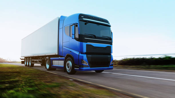istock semi-truck with trailer driving on road 1166812844