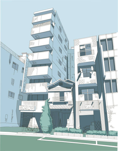istock Tokio cityscape vector illustration blue and green color hand art 1166813160
