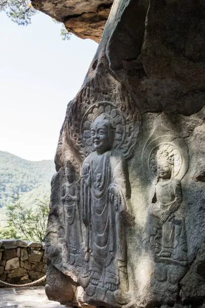 Seosan Rock-carved Buddha Triad in Seosan-si, Korea.