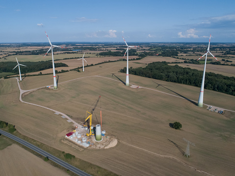 Windmills under construction in northern Germany.