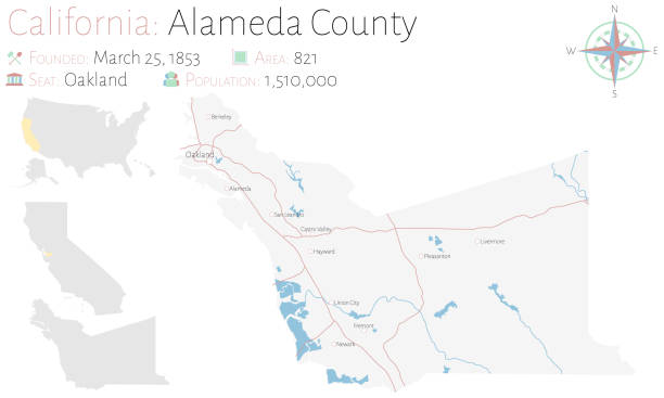 Map of  Alameda County in California Large and detailed map of Alameda county in California, USA alameda county stock illustrations