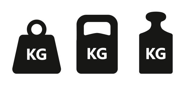 Weight icon set Weights graphic icons set. KG signs isolated on white background. Kilogram symbols. Vector illustration kilogram stock illustrations