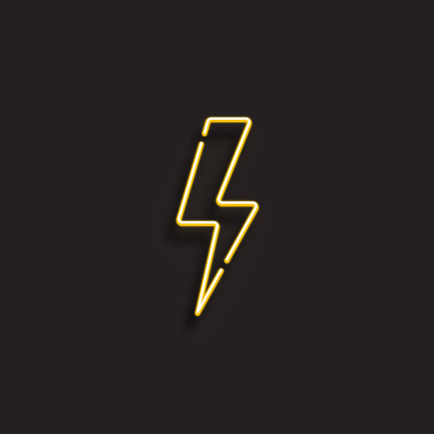 ilustraciones, imágenes clip art, dibujos animados e iconos de stock de icono de electricidad - estilo neon - luz electricidad y hogar