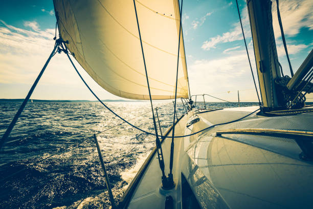 istock Sailing with sailboat at sunset 1166824044