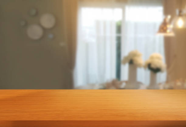 istock Wood table for product display with blur background. 1166824887