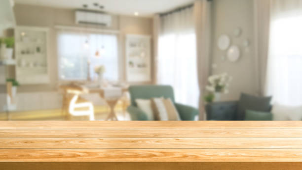 istock Wood table for product display with blur background. 1166824889