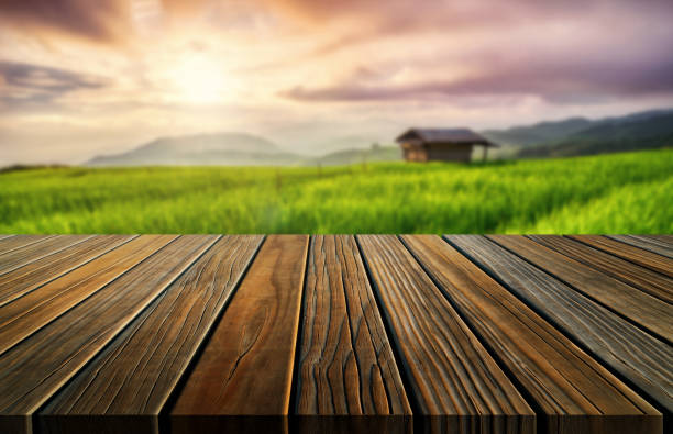 istock Wood table for product display with blur background. 1166824903