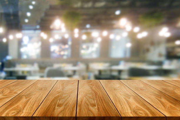 istock Wood table for product display with blur background. 1166824927