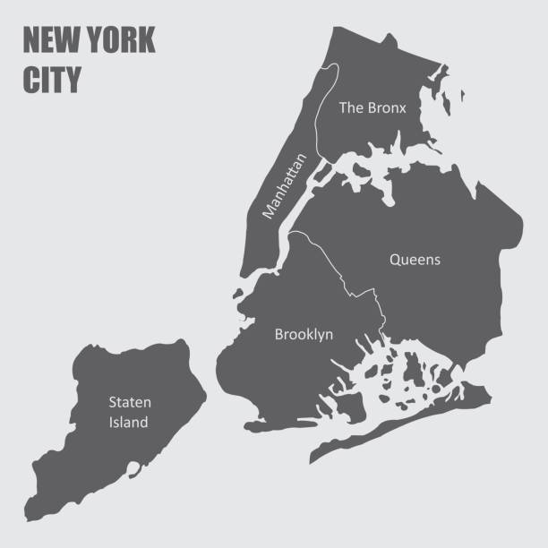 Map of New York city Map of New York city, with borders of the regions and labels new york stock illustrations