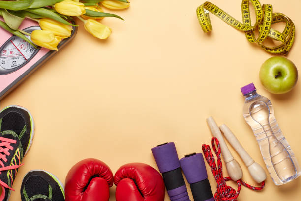 istock Female fitness background. 1166829883