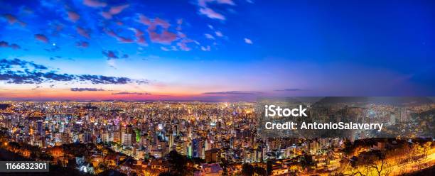 Aerial Panoramic View Of Belo Horizonte During Sunset Stock Photo - Download Image Now