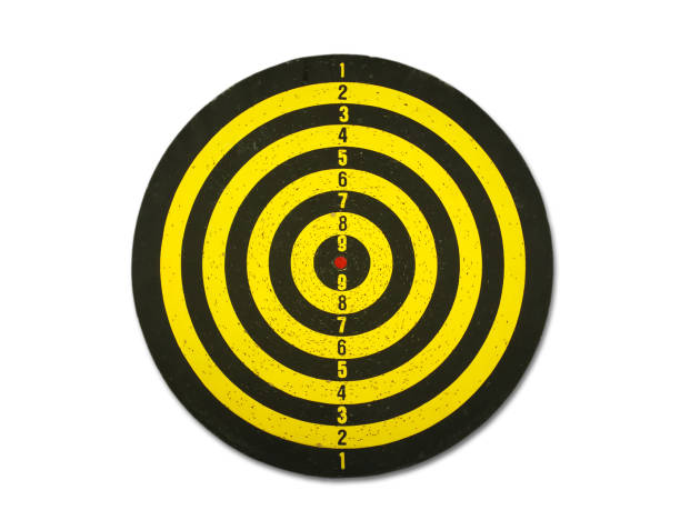 istock old yellow and black dart board on white background 1166833684