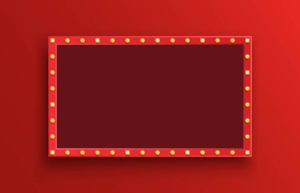 istock Realistic retro sign banner with illuminated light bulbs. Lightbox billboard for cinema, bar show or restaurant. Vintage neon glowing rectangle. Template design for vintage decoration and signboard. 1166834767