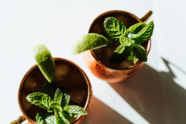 Moscow Mule in copper cup with mint and lime