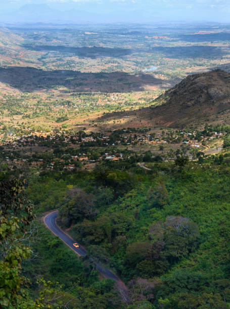 Mountain aerial view of landscape and forestry in Zomba in Malawi stock photo