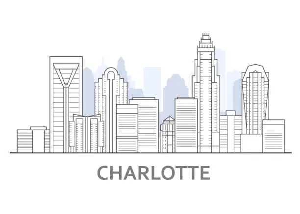 Vector illustration of Charlotte skyline, North Carolina - panorama of Charlotte, downtown view