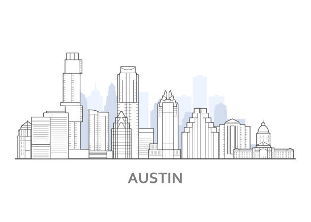 austin city skyline, texas - umriss der innenstadt von austin, stadtbild - austin texas stock-grafiken, -clipart, -cartoons und -symbole