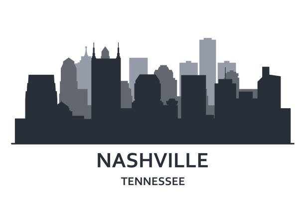 sylwetka miasta nashville, tennessee - pejzaż nashville, panoramę centrum miasta - nashville skyline usa tennessee stock illustrations