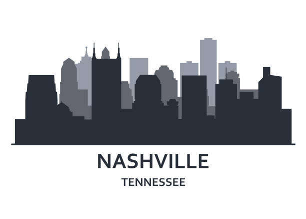 Silhouette of Nashville city, Tennessee -   cityscape of Nashville, skyline of downtown Silhouette of Nashville city, Tennessee -   cityscape of Nashville, skyline of downtown nashville stock illustrations