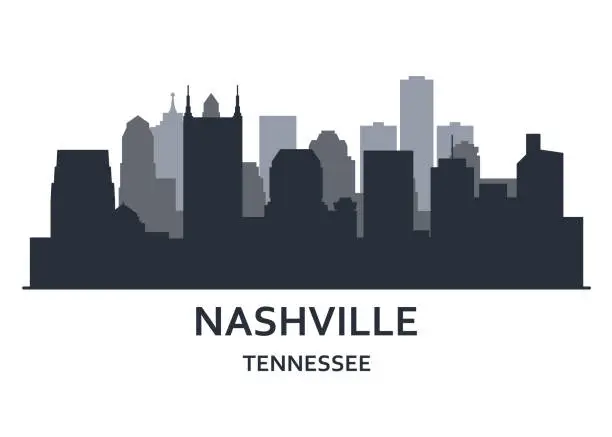 Vector illustration of Silhouette of Nashville city, Tennessee -   cityscape of Nashville, skyline of downtown