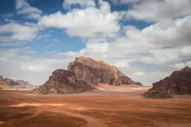 Photo of High mountain Jebel Um Ejil in the desert of Wadi Rum Jordan