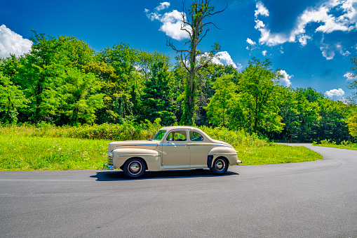 Classic car stopped on skyline drive