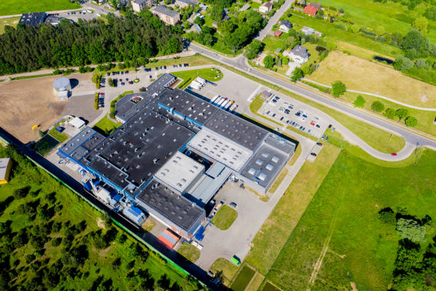 istock Aerial drone view on distribution center. Logistic and transport concept 1166842120