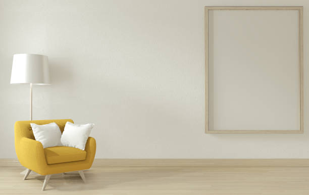 istock Interior poster mock up living room with yellow sofa arm shair.3D rendering 1166842418