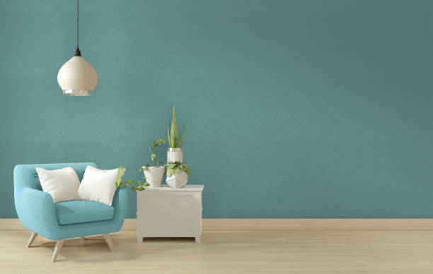 istock Interior poster mock up blue living room design.3D rendering 1166842446