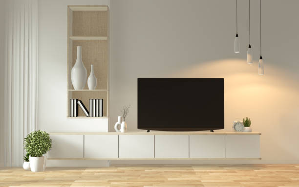 istock Mock up Tv cabinet in zen modern empty room japanese minimal designs, 3d rendering 1166844383
