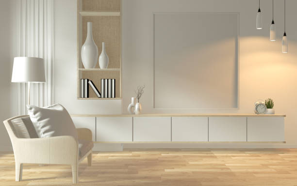 istock Mock up Tv cabinet in zen modern empty room japanese minimal designs, 3d rendering 1166844506