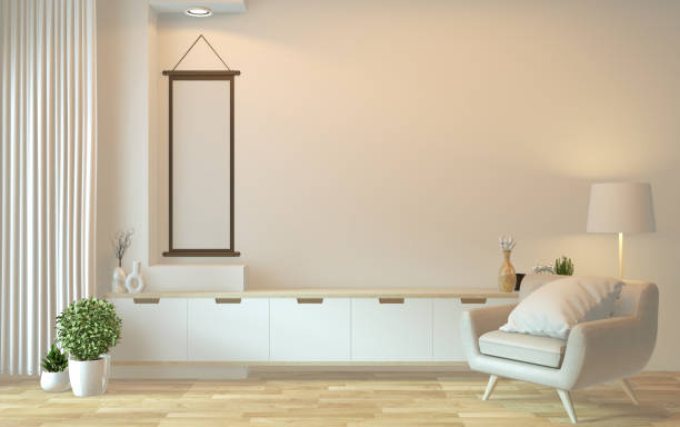 istock Tv cabinet in modern empty room Japanese - zen style,minimal designs. 3D rendering 1166844554