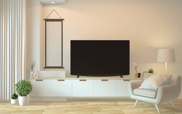 istock Tv cabinet in modern empty room Japanese - zen style,minimal designs. 3D rendering 1166844669
