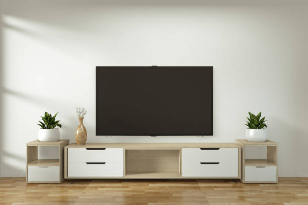 istock Mock up Tv cabinet in zen modern empty room japanese minimal designs, 3d rendering 1166844689