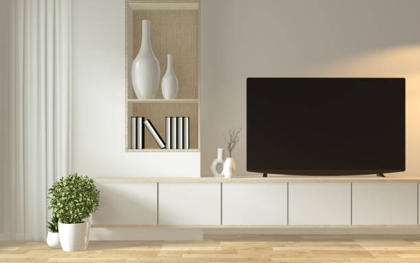 istock Mock up Tv cabinet in zen modern empty room japanese minimal designs, 3d rendering 1166844710