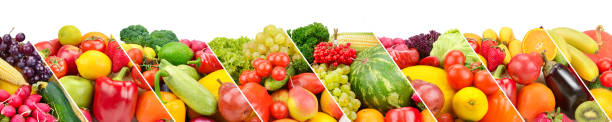 istock Collection fresh fruits and vegetables isolated on white background. Panoramic collage. 1166846921