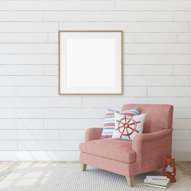 istock Interior with red armchair near white wall. 3d render. 1166847090