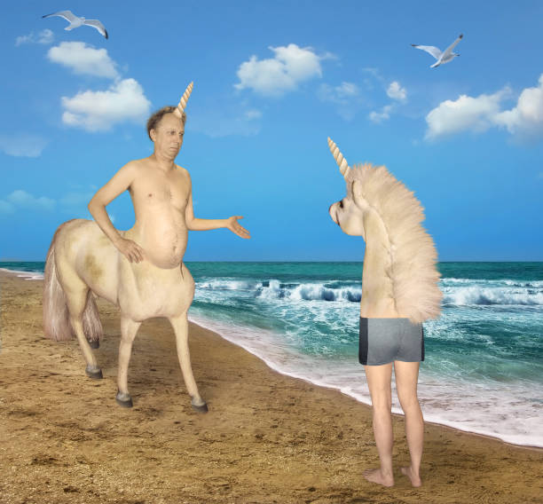 istock Unicorn meets a strange horse 2 1166847243