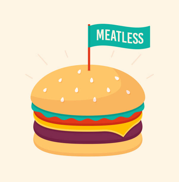 illustrazioni stock, clip art, cartoni animati e icone di tendenza di hamburger senza carne - cucina vegetariana illustrazioni