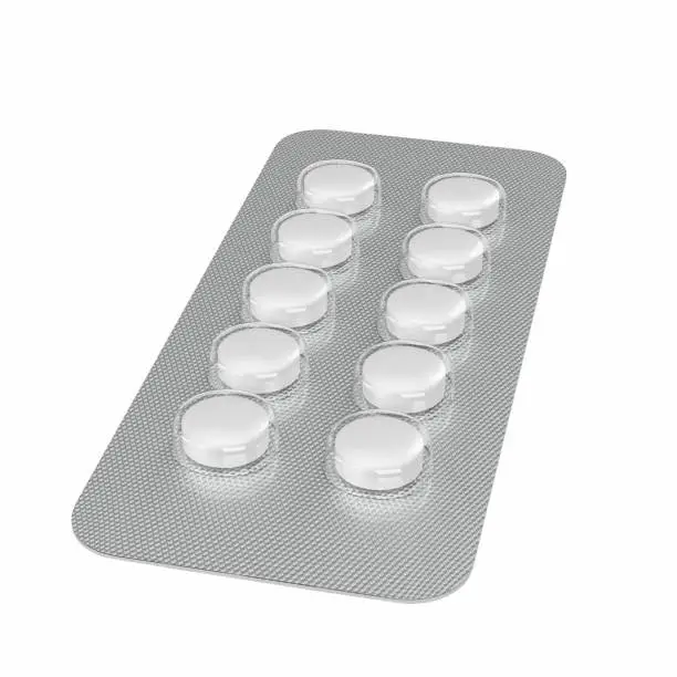 3D rendering illustration of some circular pills in a blister pack