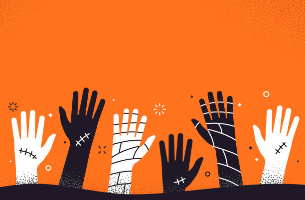 ilustrações de stock, clip art, desenhos animados e ícones de zombie halloween hands background - human age multi ethnic group variation group of people