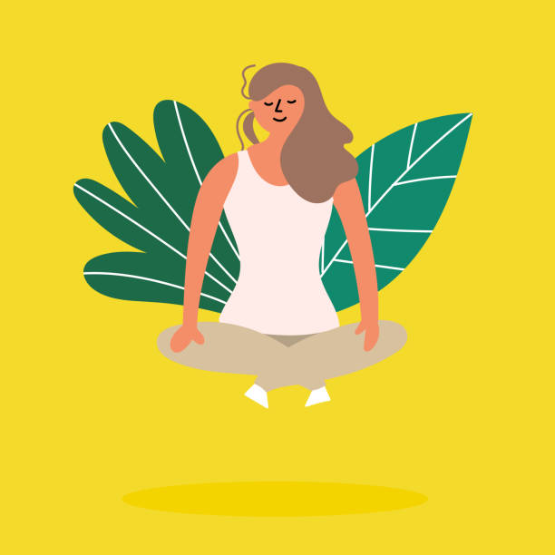 Girl meditating in lotus position and soars above the ground. Levitating Girl meditating in lotus position and soars above the ground. Levitating. Editable vector illustration girl levitating stock illustrations