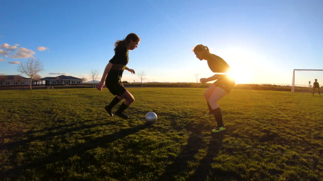Female Soccer Players Battle for Ball