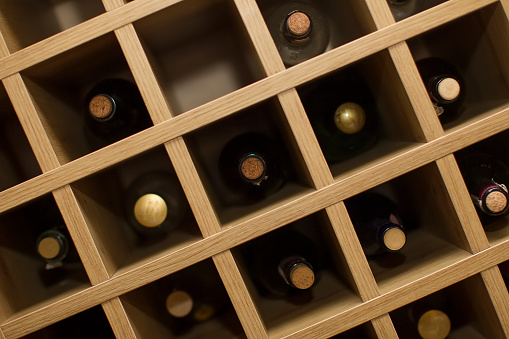 wine rack with bottles