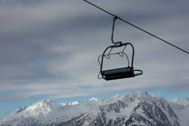 istock Empty Cable cabin in front of Alps and  early morning sky 1166861882
