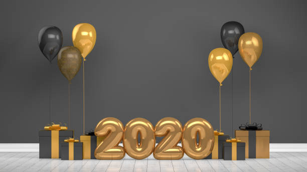 istock 2020 New Year Shiny Balloons in Empty Room. Christmas Concept 1166867048