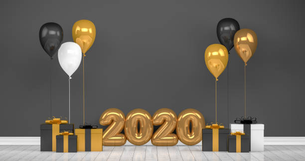 istock 2020 New Year Shiny Balloons in Empty Room. Christmas Concept 1166867614